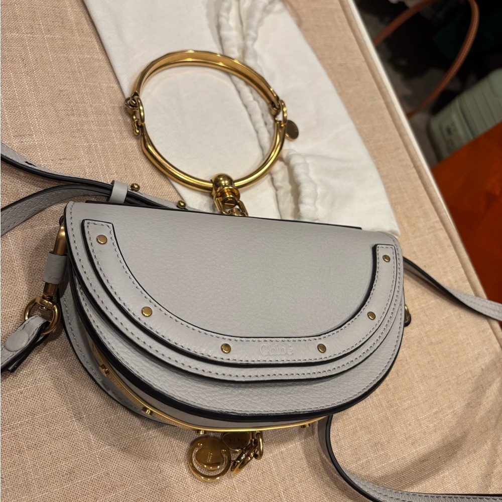 Authentic Chloe Nile Leather Handbag with Gold Accents
